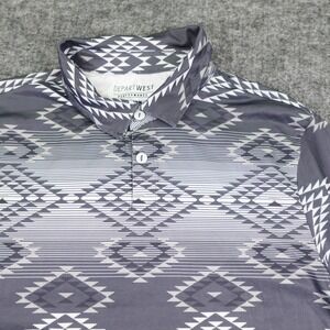 Depart West Performance Polo Shirt Mens‎ Medium Gray Aztec Print Western Cowboy